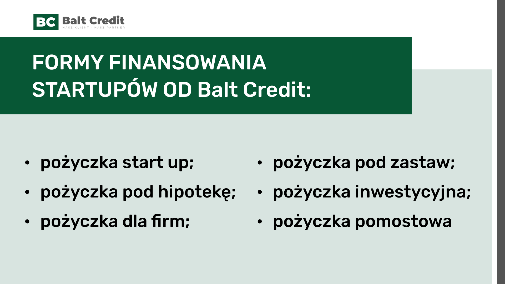 Formy finansowania startupów od Balt Credit